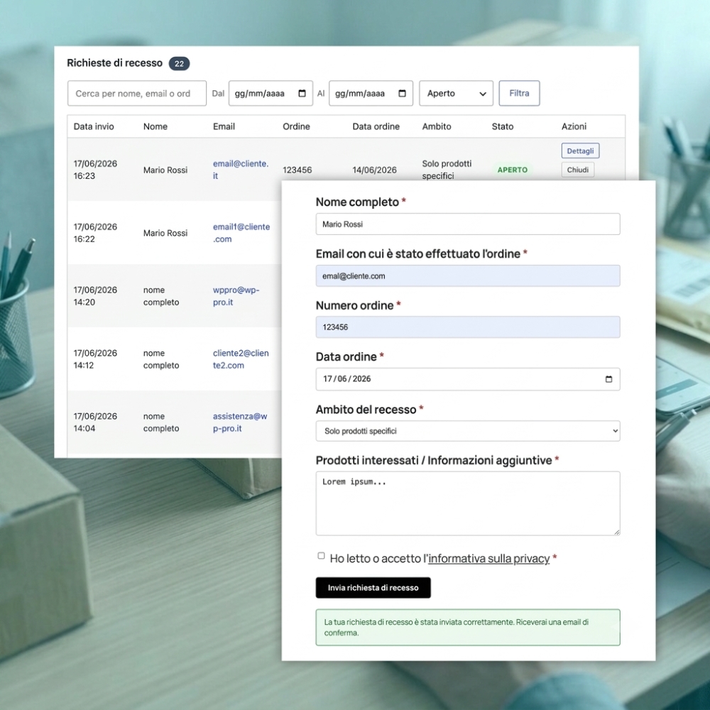 Gestione recessi WooCommerce